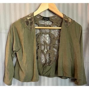 Olive‎ Green Crochet Back Cardigan
